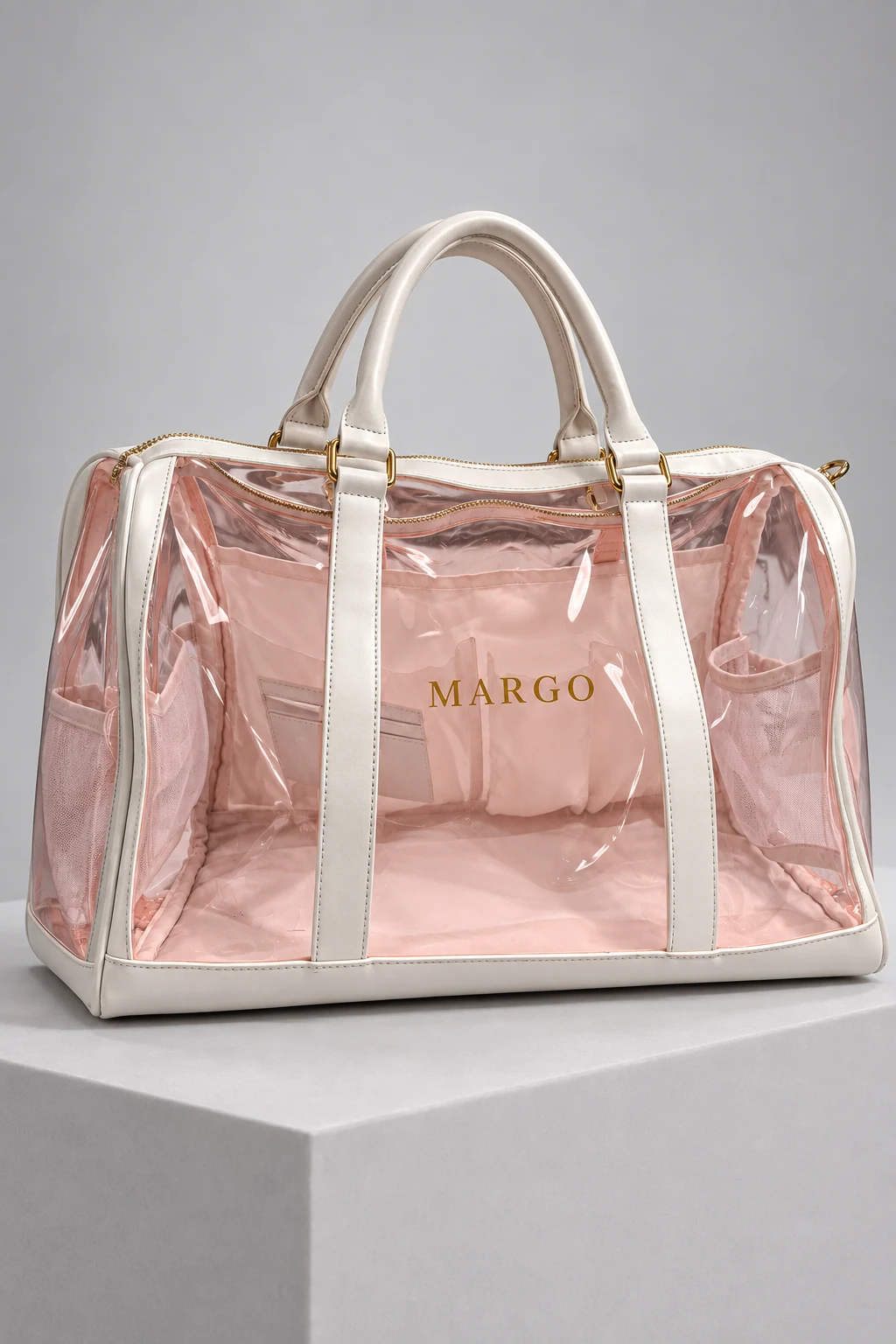 Rosy Kat Travel Bag, Pink & White